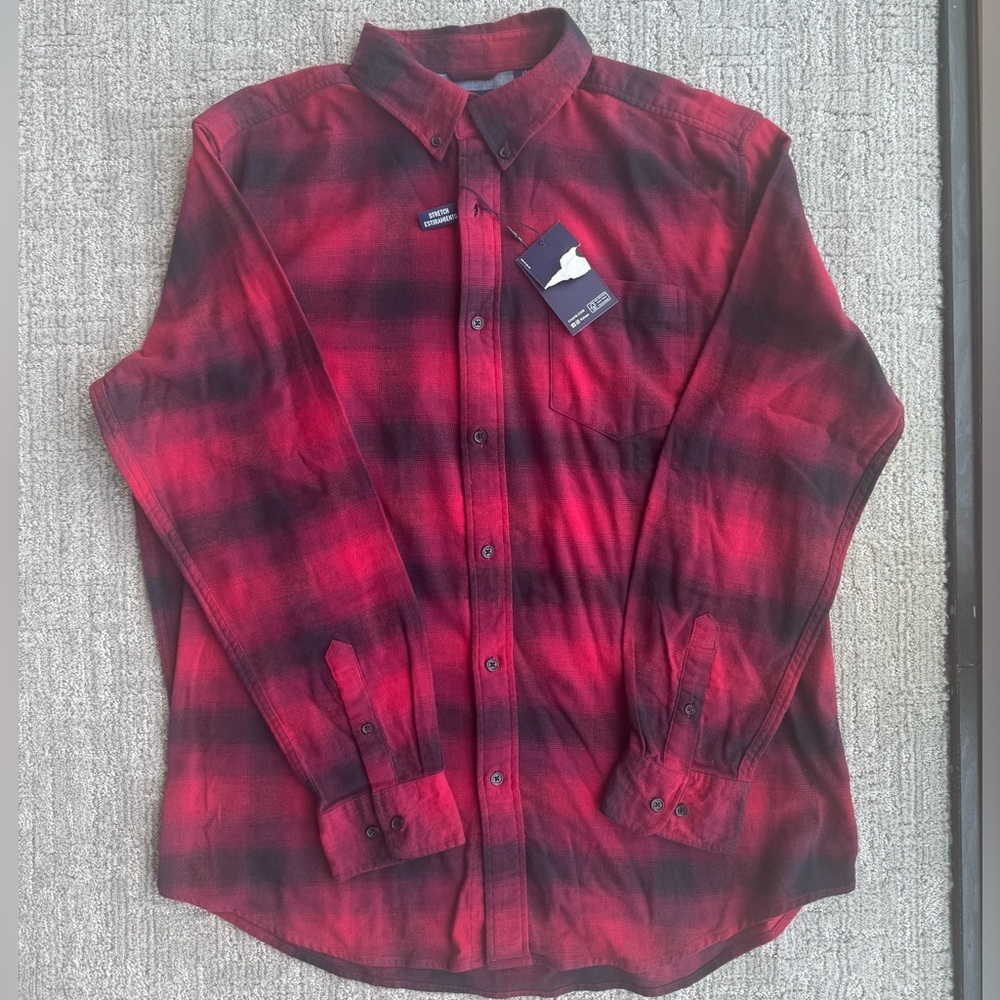 Chaps Flannel Red Black Plaid Large Tall Button Down Shirt cotton stretch - Picture 6 of 14